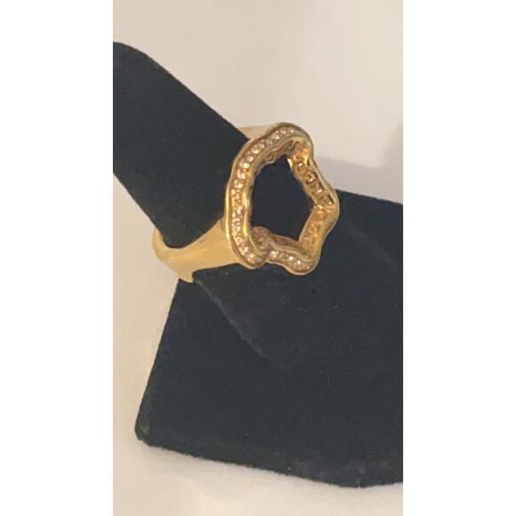 Versace Gold Color Metal & Crystal Medusa Head Curve Ring - SZ 7.25/7.5 - Unisex - Picture 9 of 9